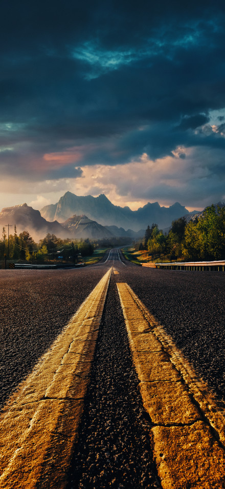 Landscape Wallpaper 4K, Road to Mountains, Sunset, Asphalt