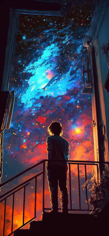 Stargazer Looking at Dreamy Cosmic Universe View Wallpaper 4K