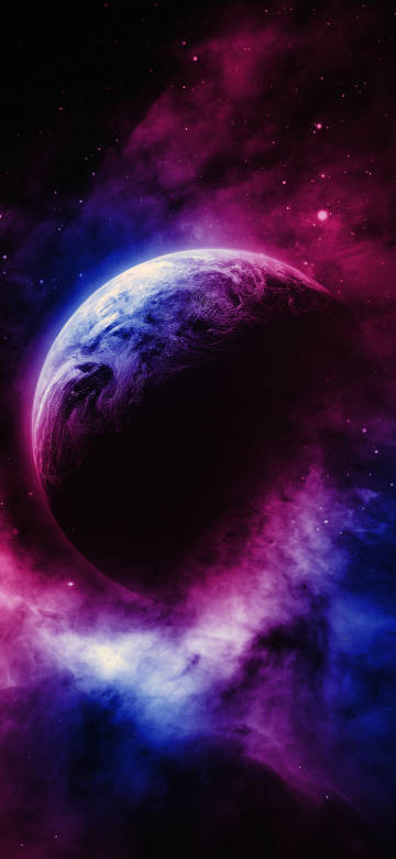 Planet in Pink and Purple Nebula Space 4K Wallpaper