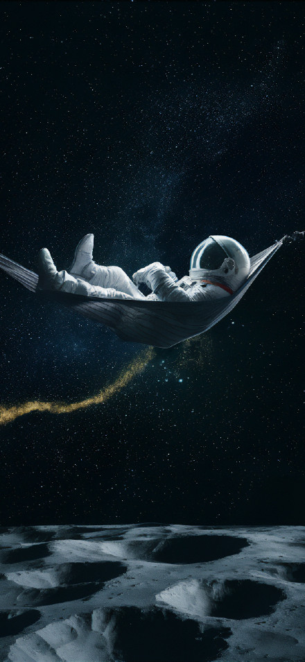 Astronaut Relaxing in Hammock in Space Wallpaper