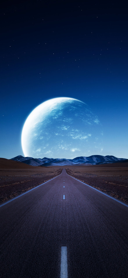 Moonlit Road 4K Wallpaper, Starry Sky, Desert, Planet