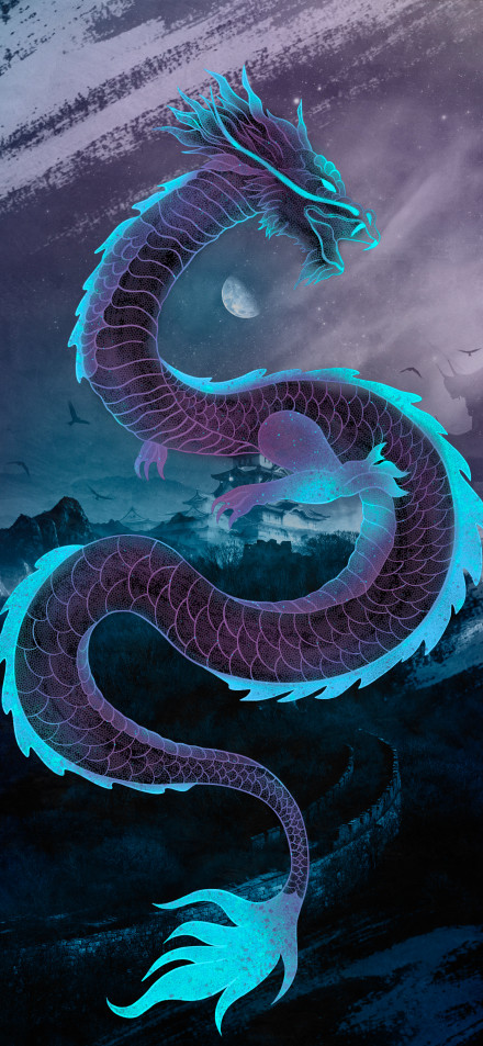 Mythical Dragon Flying Through Night Sky 4K Wallpaper