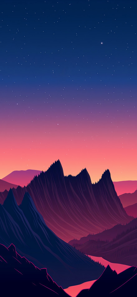 Gradient Sky with Stars and Mountain Peaks 4K Wallpaper