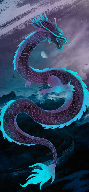 Mythical Dragon Flying Through Night Sky 4K Wallpaper