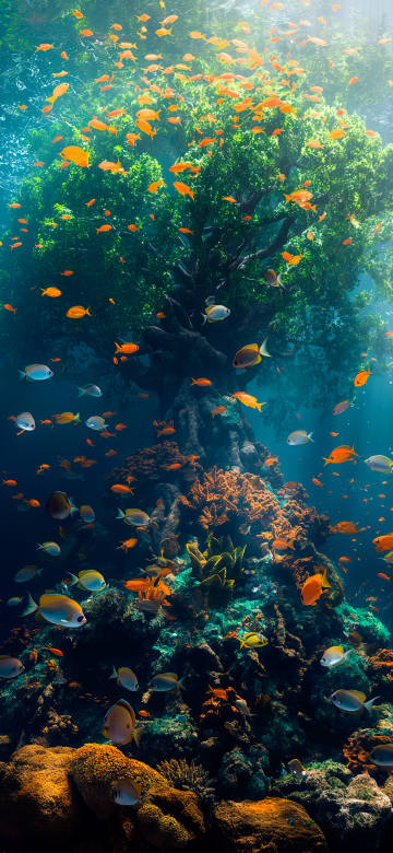 Vibrant Coral Reef and Fishes in Blue Ocean 4K Wallpaper