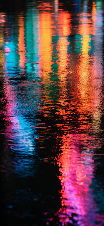 Night Lights Reflection in Water 4K Wallpaper