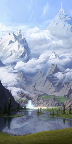 Breathtaking Mountain Scene with Waterfall and Lake