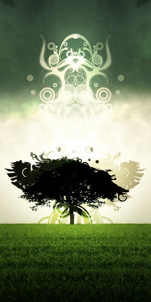 Artistic Green Nature Wallpaper Featuring a Stunning Tree