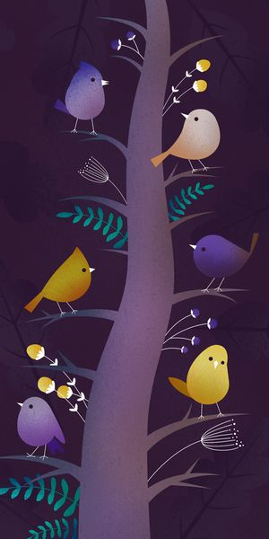 Charming Birds on a Tree - Perfect Mobile Wallpaper