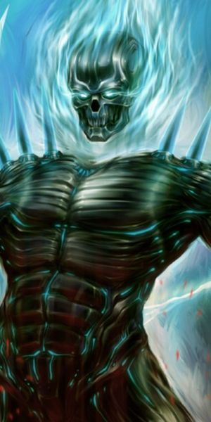 Intense Dark Monster Phone Wallpaper Featuring Electric Blue Highlights