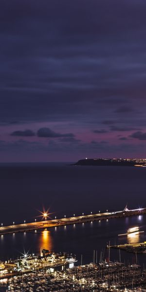 Phone wallpaper: Pier, Wharf, Cities, Port, View From Above, Night City free download