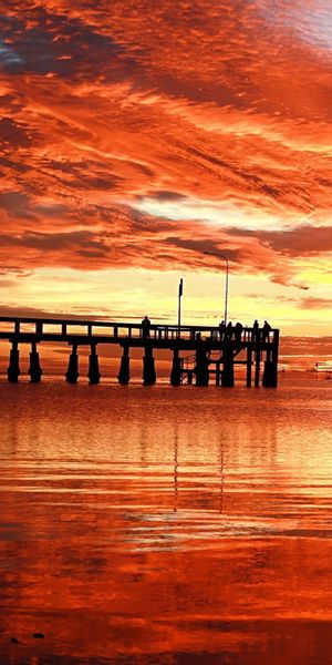 Phone wallpaper: Sunset, Bridge, Clouds, Sky, Evening, Sea, Pier, Nature, Texture, People free downl