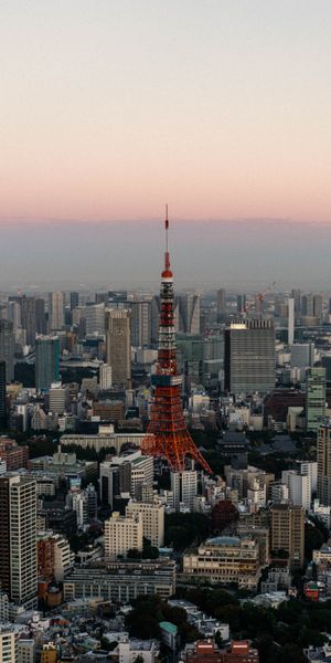 Phone wallpaper: Cities, City, Evening, Tower free download