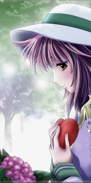 Sad Anime Girl Holding a Heart in the Rain