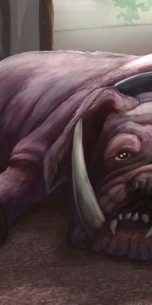 Phone wallpaper: Lying, Dog, Floor, Fangs, Bulldog, Room, Art free download