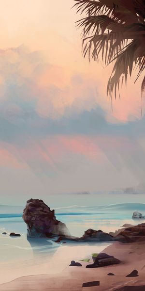Tropical Beach Sunset with Palm Trees