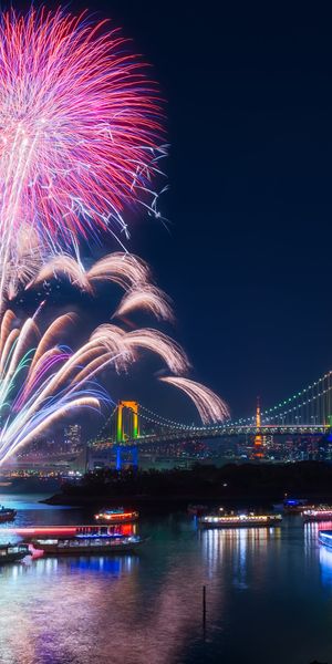 Spectacular Night Fireworks Over Cityscape