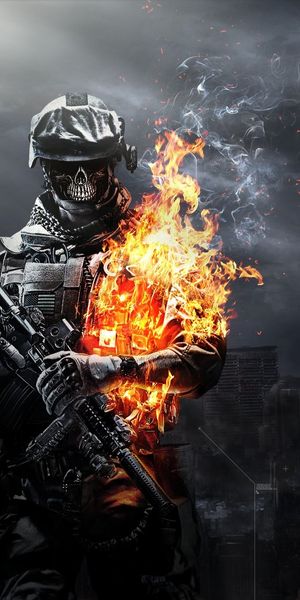Fire Warrior in Battlefield - Stunning Phone Wallpaper