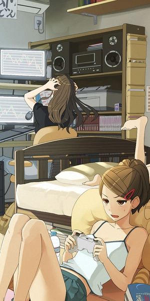 Charming Anime Girls in a Cozy Room