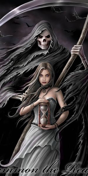 Dark Grim Reaper with Enchanting Woman Mobile Wallpaper