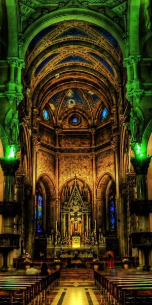 Phone wallpaper: Church, Premises, Service, Cities, Benches, Room, Bench, Hdr, Temple free download