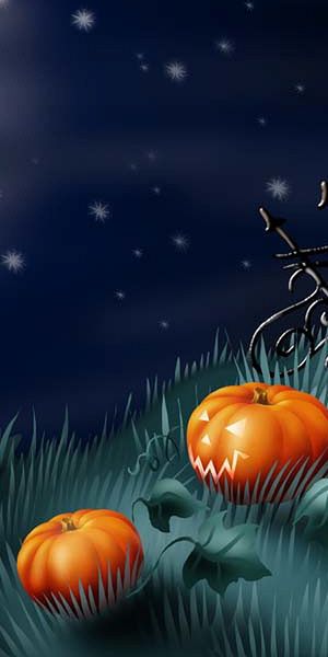 Spooky Halloween Pumpkins and Full Moon Night Wallpaper