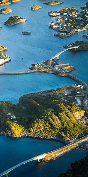 Aerial View of Islands and Bridges in a Serene Blue Sea