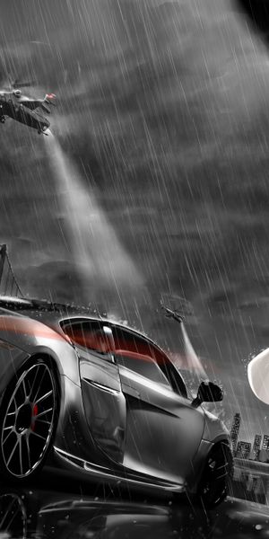 Epic Anime Night Scene Featuring Audi and Helicopter