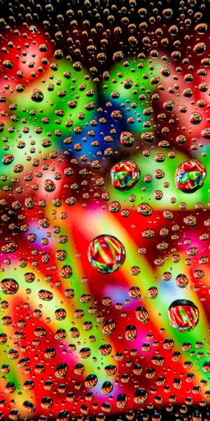 Phone wallpaper: Reflection, Motley, Multicolored, Drops, Surface, Abstract free download