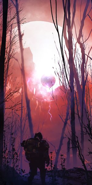 Sci-Fi Soldier Silhouette Against a Cosmic Background