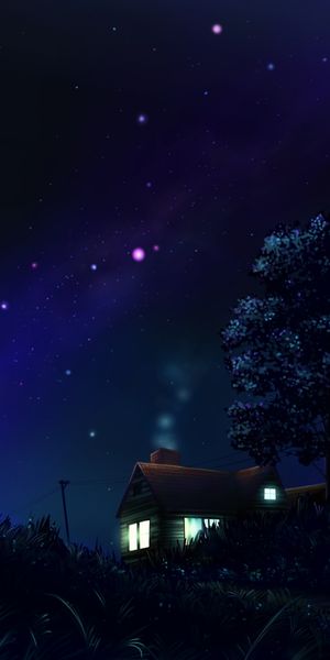 Starry Night Sky with House Silhouette - Perfect Phone Wallpaper
