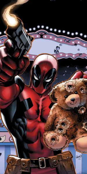 Deadpool Holding a Gun and a Teddy Bear - Unique Phone Wallpaper