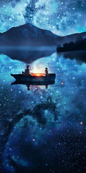 Enchanting Starry Night Over a Scenic Lake with a Boat