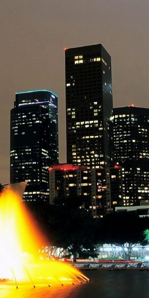 Phone wallpaper: Fountain, Los Angeles, Skyscraper, Usa, Cities, Light, Man Made, Night, City free d