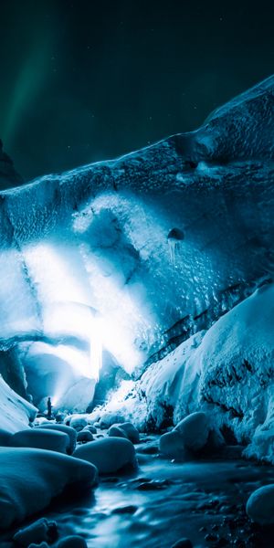 Phone wallpaper: Ice Cave, Ice, Nature, Night free download
