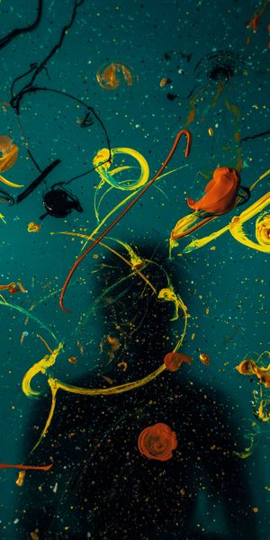 Vibrant Abstract Art Featuring a Silhouette Underwater