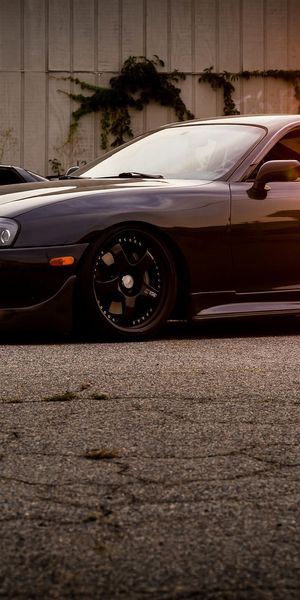 Black Toyota Supra at Sunset - Perfect Phone Wallpaper