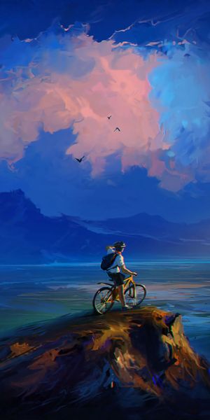 Cyclist at the Edge of a Precipice with a Breathtaking View
