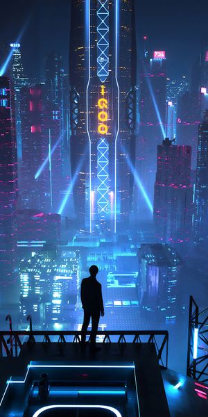 Awesome Futuristic Neon Cityscape Wallpaper