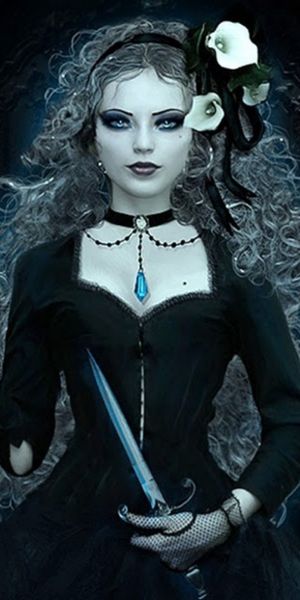 Gothic Elegance: Dark Phone Wallpaper with Dagger and Skull