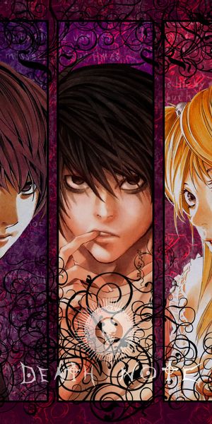 Death Note Anime Wallpaper with Light Yagami, L, Misa Amane, and Ryuk