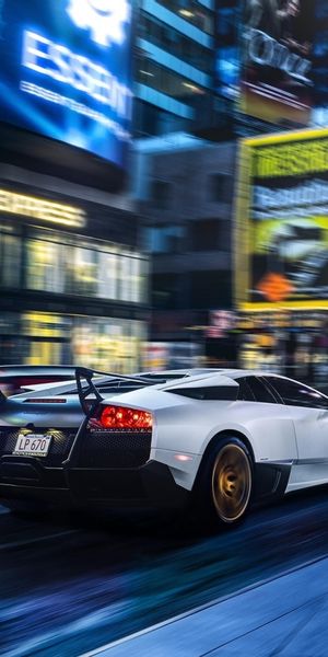 Phone wallpaper: Lamborghini, City, Blur, Lamborghini Murcielago, Vehicles, Lamborghini Murciélago,