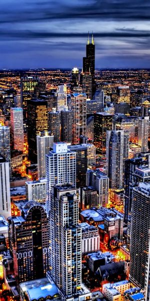 Breathtaking Chicago Skyline Mobile Wallpaper in HD - City Lights at Dusk