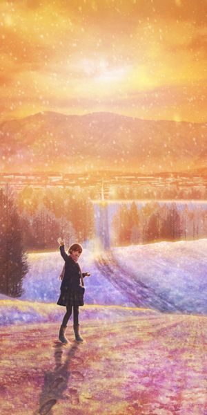 Phone wallpaper: Anime, Winter, Sunset free download