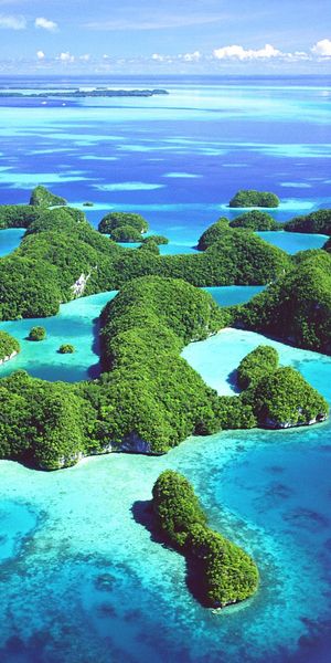 Breathtaking Aerial View of Tropical Islands Surrounded by Crystal Waters