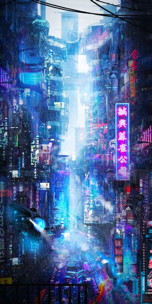 Futuristic Neon Cityscape with Rain