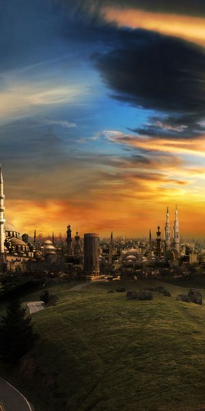 Breathtaking Sunset Over Cairo with Lake and Cityscape
