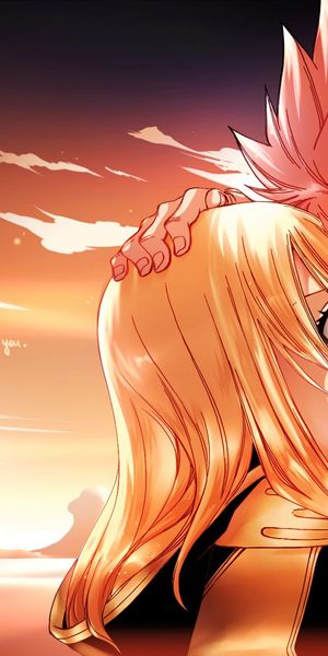 4K Nalu Wallpaper: Lucy Heartfilia and Natsu Dragneel at Sunset
