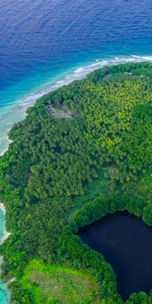 Aerial View of Tropical Lagoon Island