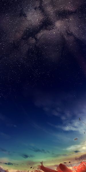 Anime Girl in White Dress Surrounded by Flowers and Stars